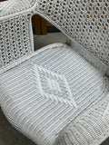 White Wicker Chair, NO CUSHIONS/SITS LOW