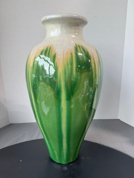 Green & White Crackle Glazed Large Pottery Vase