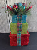 (B) Metallic Mesh Lighted Decorative Holiday Gift Stack (WORKS)