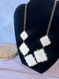 Cream Enamel Gold Tone Quatrefoil Statement Necklace