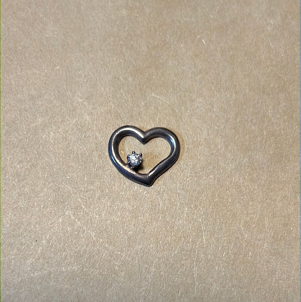 Small Silver Tone Heart with Faux Diamond