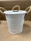 White Metal Ice Bucket With Rope Handles