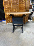 Primitive Style Round Table with Blue Painted Base with Drawer