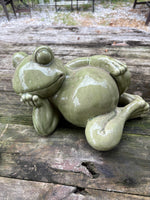 Green Ceramic Frog Garden Statue