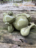 Green Ceramic Frog Garden Statue