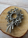 Blue & White Rhinestone Silver Tone Spray Wreath Brooch