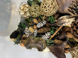 Bin of Decorative Potpourri/Bowl Filler Containing Dried Botanicals, Pinecones and Woven Spheres