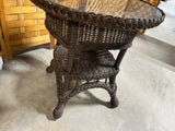 Brown Wicker/Rattan Glass Top Side Table, Unbranded