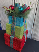 (B) Metallic Mesh Lighted Decorative Holiday Gift Stack (WORKS)
