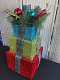 (B) Metallic Mesh Lighted Decorative Holiday Gift Stack (WORKS)