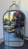 Metal Birdcage Style Decorative Wall Mirror & Shelf