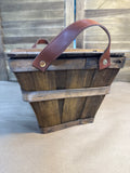 Harry And David Wooden Basket With Faux Leather Handles