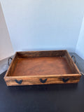 Wooden Rectangle Tray With Chickens And Handles