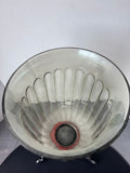 Iridescent Gray Ribbed Hurricane Candle Holder with Metal Scroll Base