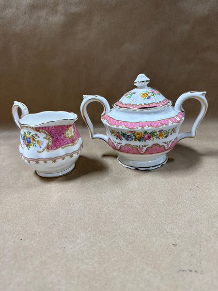 (B) Royal Albert Lady Carlyle Floral Creamer And Sugar Set