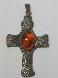 Sterling Cross with Amber Stone