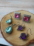 Trio of Candy Colored Rhinestone & Silver Tone Earrings (F)