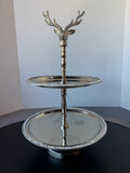 Globe Exports Corporation India 2 Tier Silver Tone Deer Server with Rhinestone Accents