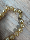 Faux Champagne Pearl & Carved Green Stone Vintage Necklace