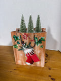 Skinny Bottlebrush Flocked Christmas Trees With Wooden Base- With Tags - Pier 1 - Set Of 3 (A)