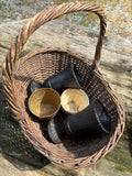 Gardening Basket and Four Small Plastic/Metal Planters