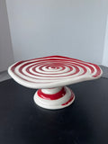 Cracker Barrel Peppermint Spiral Holiday Ceramic Cake Stand