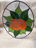 Oval Rose Stained Glass Panel