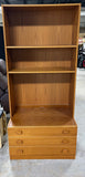 Denka Teak Veneer Mid Century Modern Three Drawer Cabinet with Bookcase Hutch