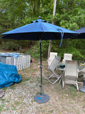 7’ Blue Fabric Umbrella w/Heavy Base/Holder