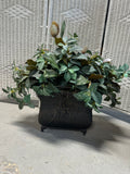 Faux Magnolia Bud & Greenery Arrangement in Textured Metal Planter