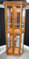 Pulaski Lighted Oak Tone Curio Cabinet with Mirrored Back