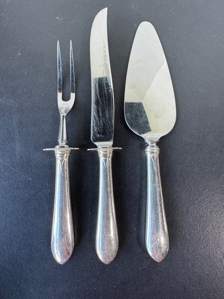 3-Piece Unbranded Stainless Serving Flatware with Sterling Silver Handles