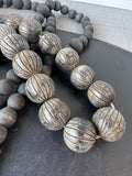 Pair of Black Decorative Wooden Bead Strings with Jute Tassels