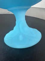 Fenton Blue Satin Water Lily Pedestal Covered Candy Dish