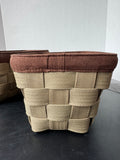 Pair of Sturdy Olive Canvas Woven Storage Baskets