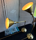 Pair of Brass Swing Arm Adjustable Plug In Wall Sconce Style Lamps (WORKS)