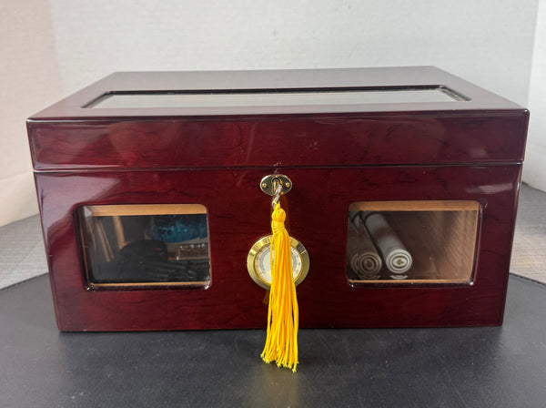 Quality Importers Venetian Cherry Wooden & Glass Humidor with Key & Accessories