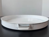 White Enamel Round Metal Serving Tray with Handles