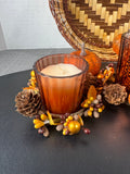 Autumn Basket with Candles & Faux Pumpkins