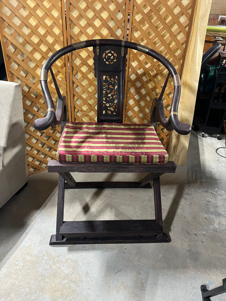 Chinese Horseshoe Back Folding Arm Chair with Cushion