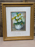 Original Painting of Floral Arrangement in White Pitcher; Signed E. Lucas (No Glass)