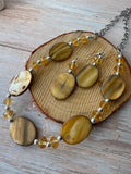 Amber Yellow Shell Beaded Necklace & Earrings Set