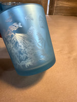 Set Of 3 Frosted Blue Floral And Butterfly Tea Light Candle Votives With Battery Operated Tea Light Candles By Valerie Parr Hill // 2 Sets Available // *** PRICED INDIVIDUALLY ***
