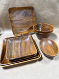 Wood Plates And Bowl Set - 8 Pieces