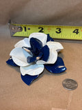 Vintage Blue & White Metal Flower Pin