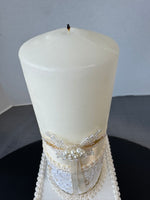 Lace & Bead Embellished Unity Candle with Column Candle Holder