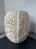 Off White Glazed Carved Lattice Pottery Garden Stool