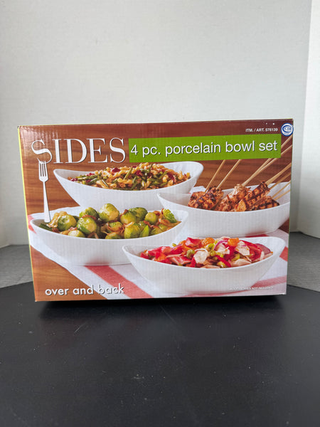 Over and Back Sides 4-Piece White Porcelain Bowls in Box