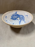 Pottery Bowl With Blue Fish Design Inside