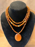 Wooden Beaded Necklace with Oval Pendant